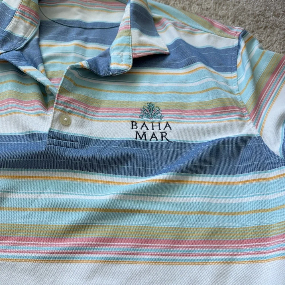 Johnnie O Polo Shirt Mens Large Baha Mar Bahamas Golf Resort Erwin Lake Striped